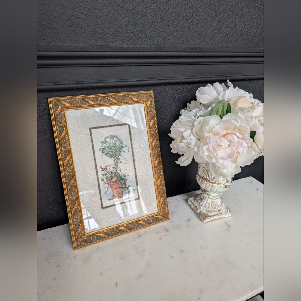Vintage Gold Ornate Frame Spring Nesting Print by Barbara Mock Art Wall Decor